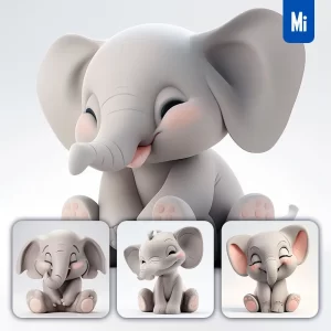 Midjourney Prompt Elephant Popmart Blindbox 3D Cute Cartoon C4D Smile Toy