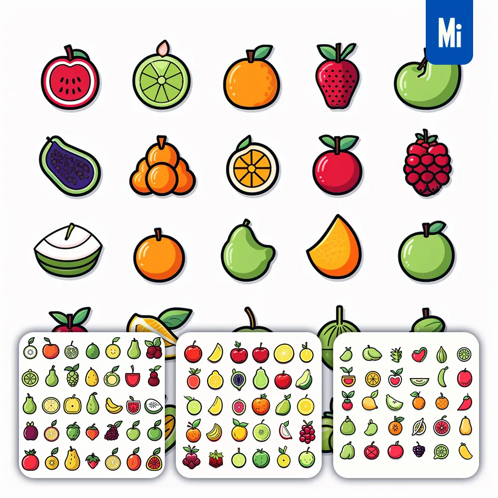 Midjourney Prompt Fruit Icon Set Cartoon Vector
