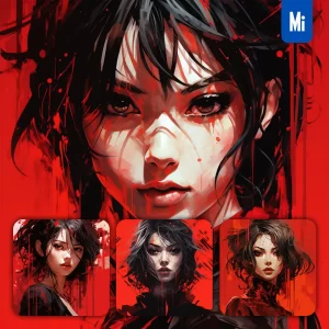 Midjourney Prompt Girl Oil Painting Head Face Avatar Red