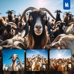 Midjourney Prompt Goat Herd Flock Head Photography