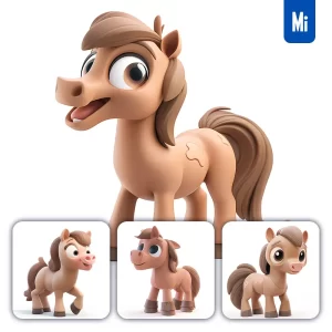 Midjourney Prompt Horse Popmart Blindbox 3D Cute Cartoon Smile C4D Toy