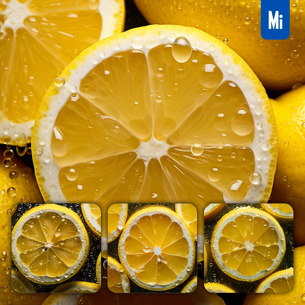 Midjourney Prompt Lemon Fresh Sliced Water Drop Photography