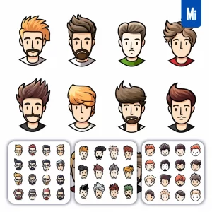 Midjourney Prompt Man Hair Style Icon Set Cartoon Vector