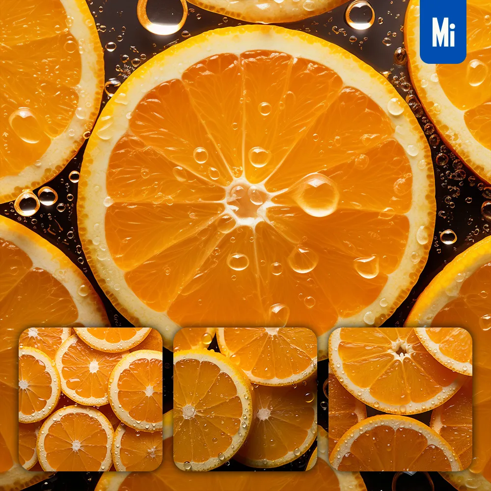 Midjourney Prompt Orange Sliced Fresh Water Drop Photography