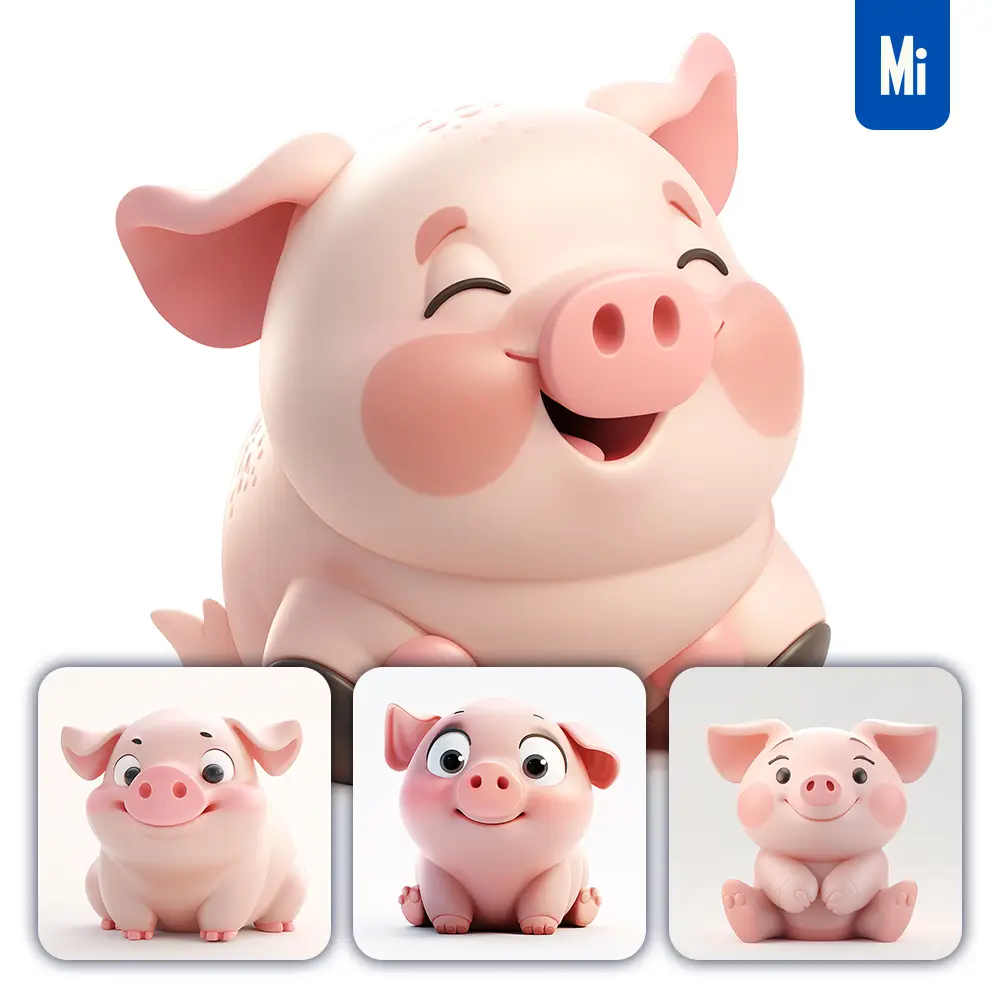 Midjourney Prompt Pig Popmart Blindbox 3D Cute Smile Cartoon C4D Toy