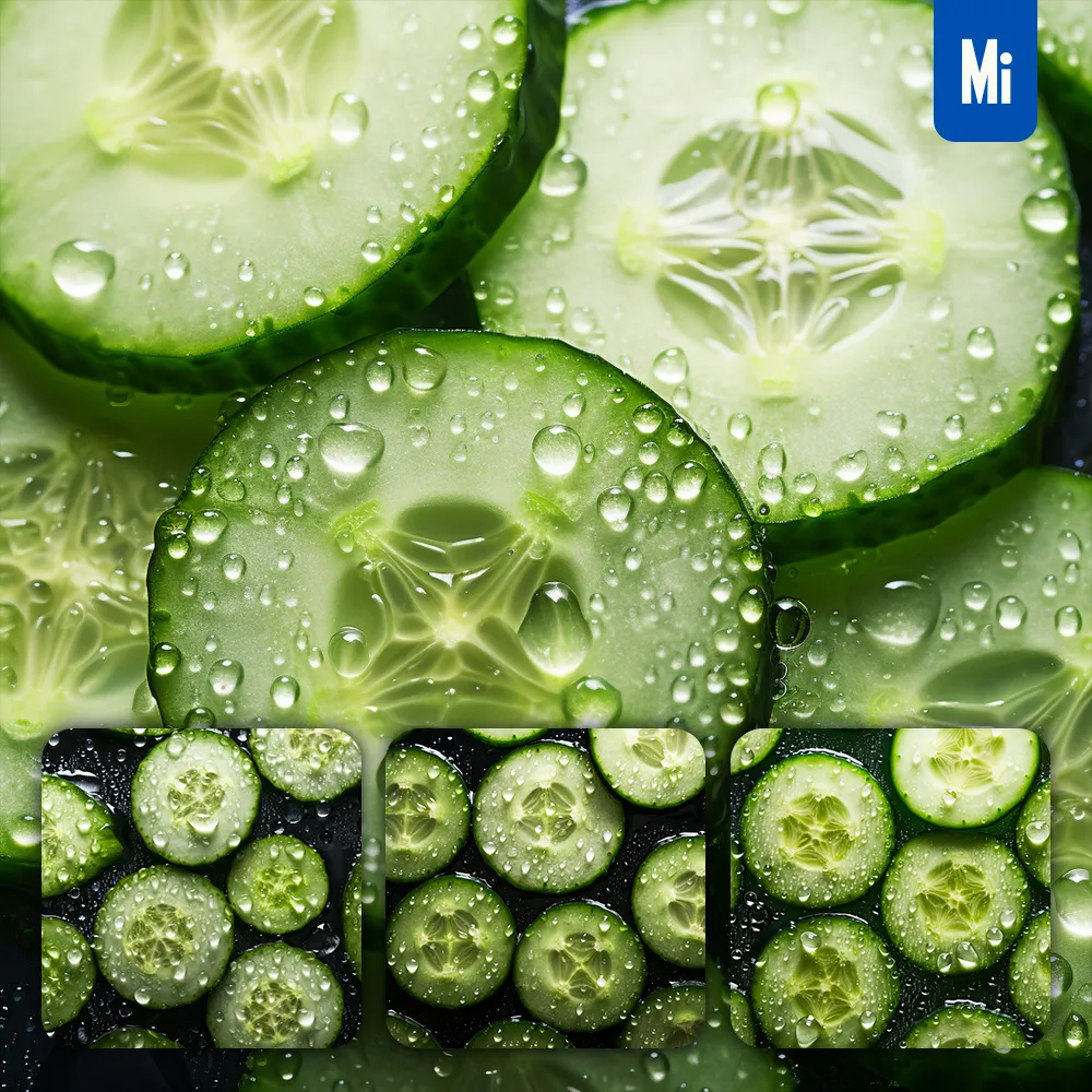 Midjourney Prompt Sliced Cucumber Fresh Water Drop Photography