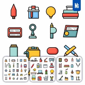 Midjourney Prompt Stationery Icon Set Cartoon Vector