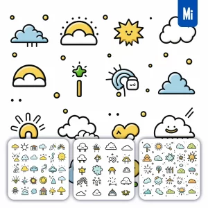 Midjourney Prompt Sun Rain Cloud Weather Icon Set Cartoon Vector