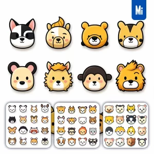 Midjourney Prompt Animal Dog Cat Head Icon Set Cartoon Vector