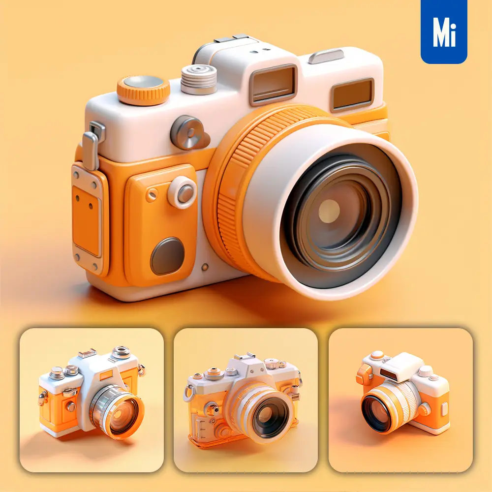 Midjourney Prompt Camera 3D Icon White Orange Appliances