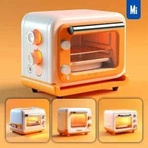 Midjourney Prompt Electric Oven 3D Icon White Orange Appliances