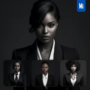 Midjourney Prompt Female African Woman Lady Girl Manager Clerk Black and White Head Photography