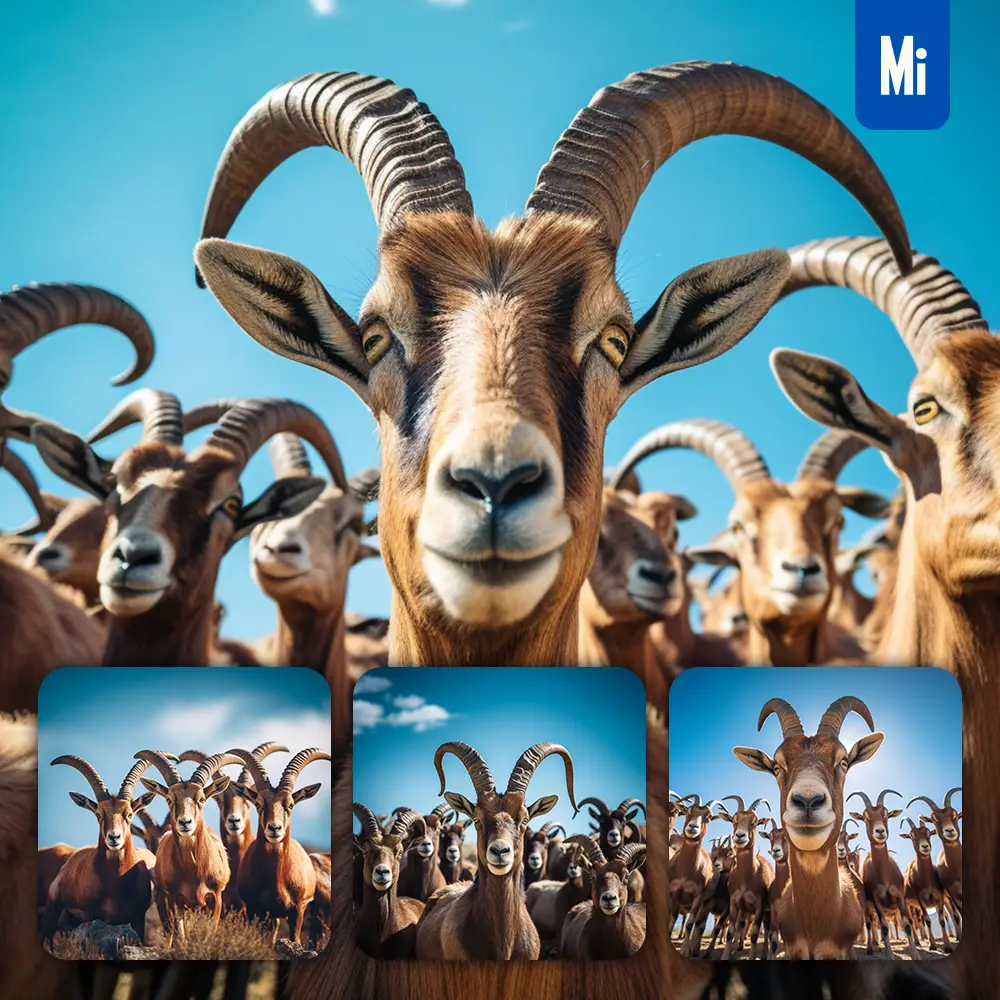 Midjourney Prompt Ibex Front Herd Head Close Up Animal Photography