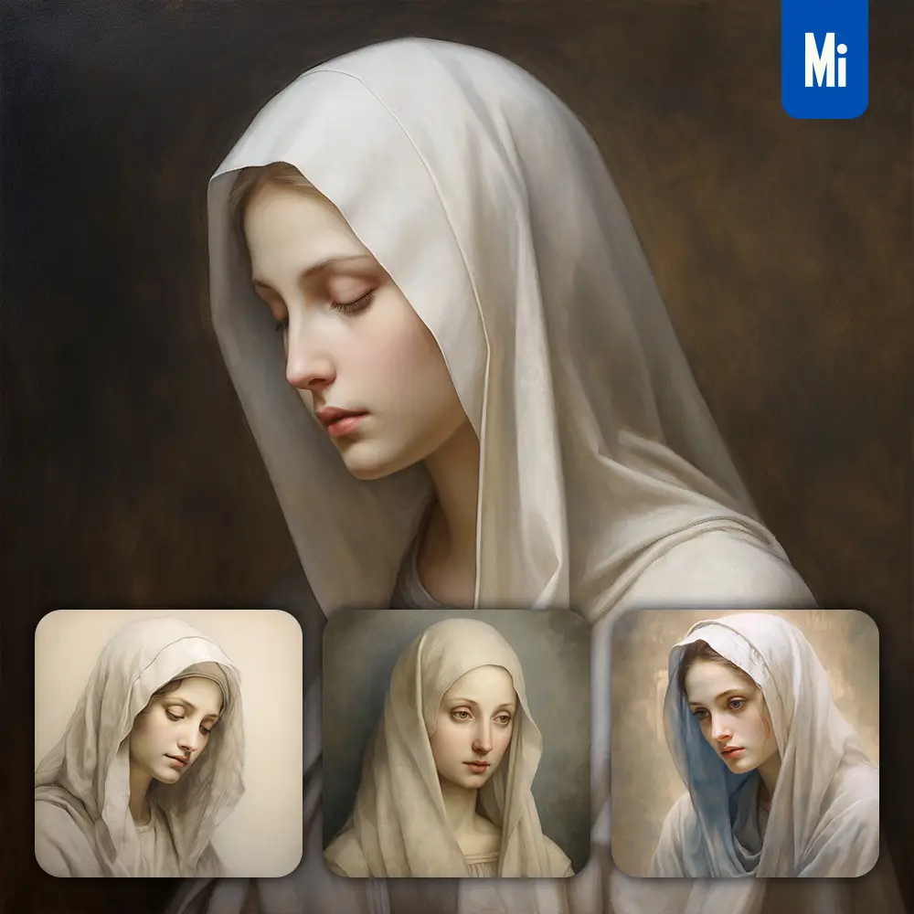 Midjourney Prompt Virgin Mary Madonna Woman Oil Painting Drawing Portrait