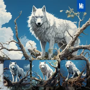 Midjourney Prompt Wolf Tree Trunk Comic Illustration