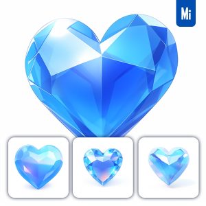 Midjourney Blue Gem Heart Icon 3D