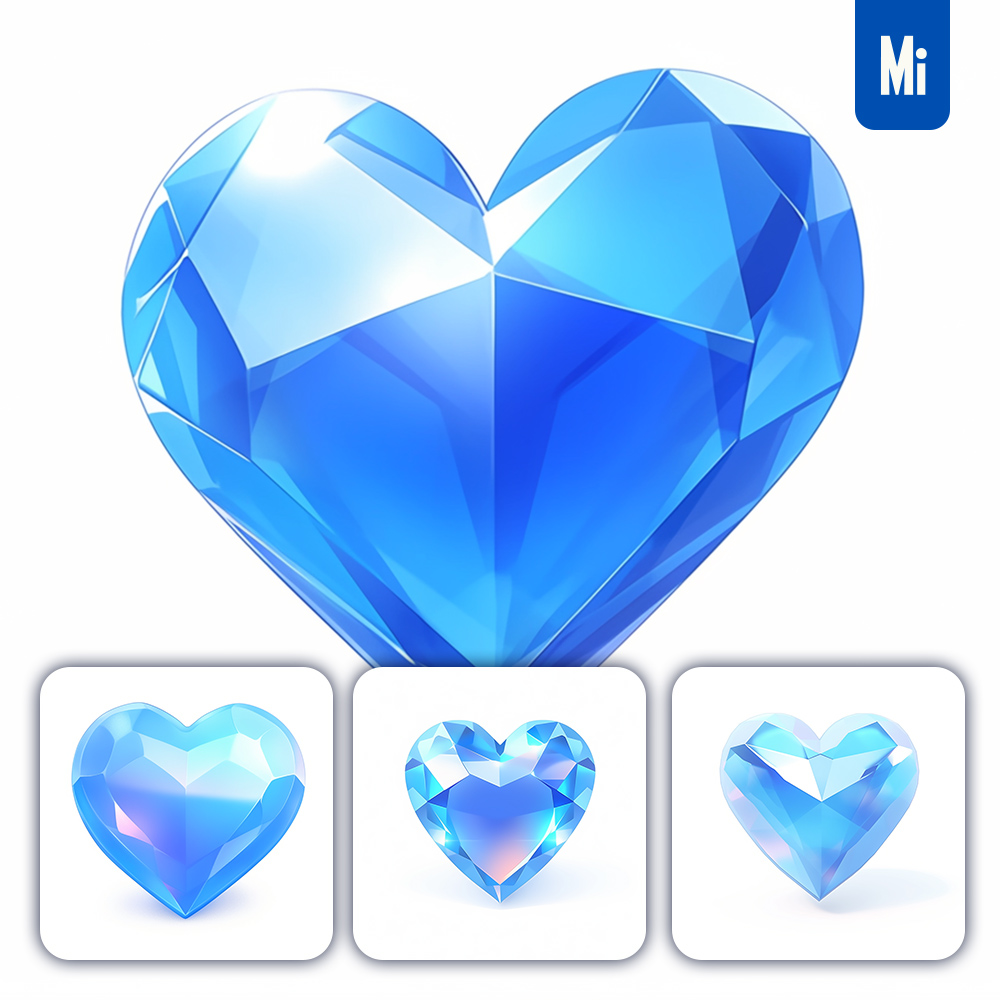 Midjourney Blue Gem Heart Icon 3D