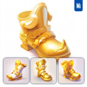 Midjourney Gold Boot Shoe Icon 3D Game