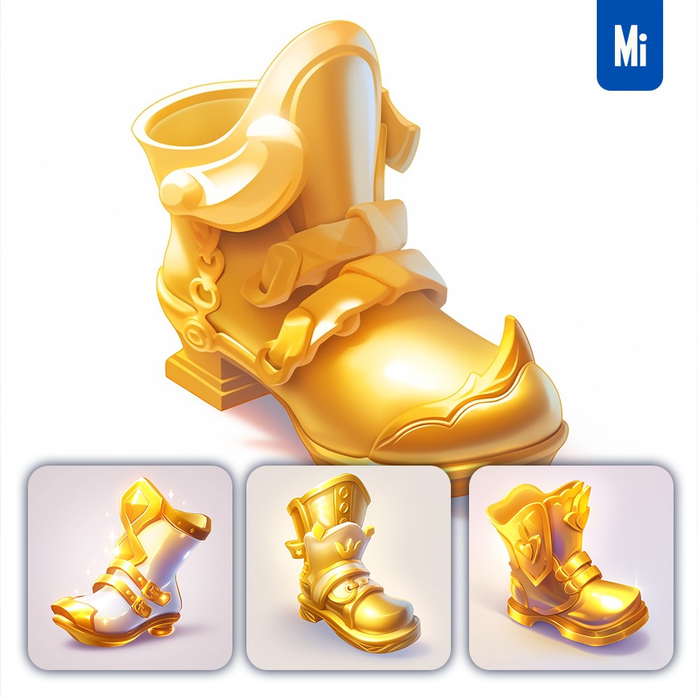 Midjourney Gold Boot Shoe Icon 3D Game