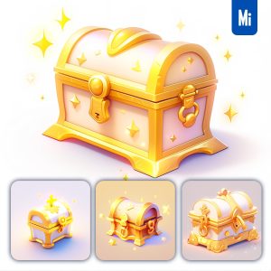 Midjourney Gold Treasure Box Icon 3D Game