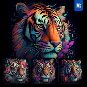 Midjourney Tiger Head Colorful Painting Illustration