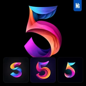 Midjourney Prompt 5 Number Logo Vector Design Colorful Gradients Graphic