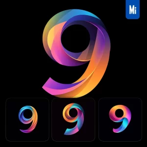 Midjourney Prompt 9 Number Logo Vector Design Colorful Gradients Graphic