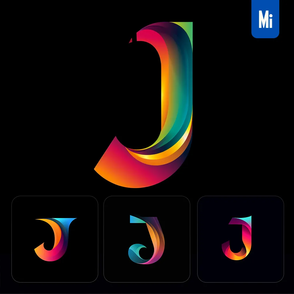Midjourney Prompt J Letter Logo Vector Design Colorful Gradients Graphic