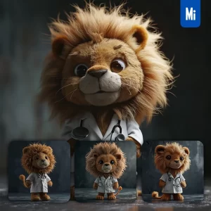 Midjourney Prompt Lion Doctor Popmart Blindbox 3D Cartoon