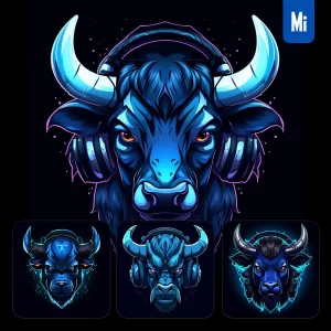 Midjourney Prompt Blue Bull Face Head Headphones Logo
