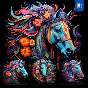 Midjourney Prompt Horse Head Flower Colorful Painting Illustration