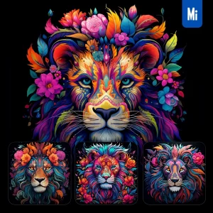 Midjourney Prompt Lion Head Colorful Painting Illustration