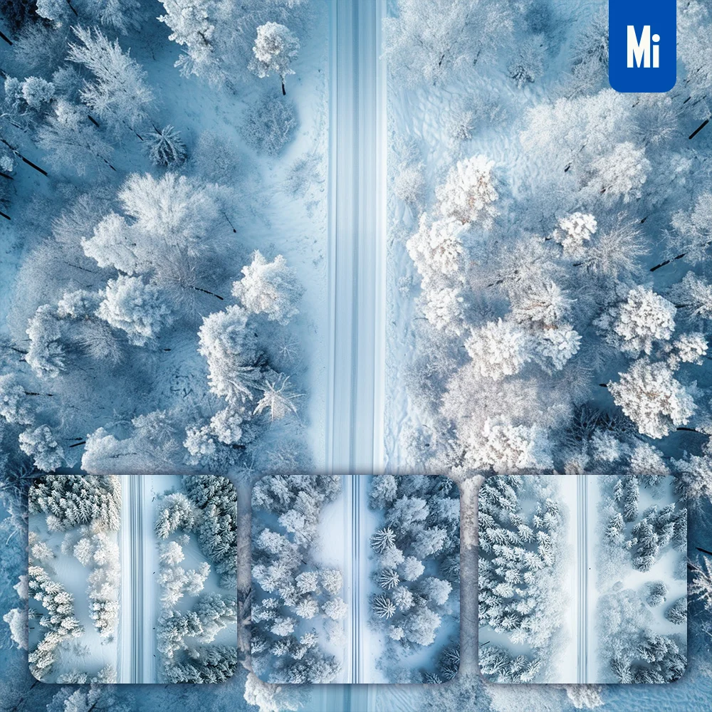 Midjourney Prompt Snow Road Straight Tree Forest Photography