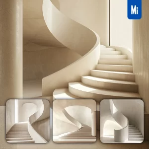 Midjourney Prompt Spiral Staircase Stairway White Beige