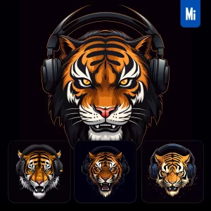 Midjourney Prompt Tiger Face Head Headphones Logo