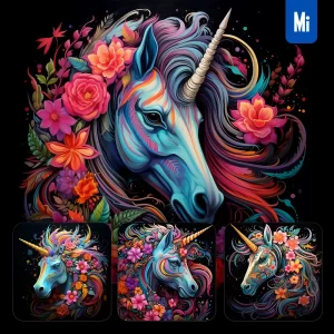 Midjourney Prompt Unicorn Head Flower Colorful Painting Illustration
