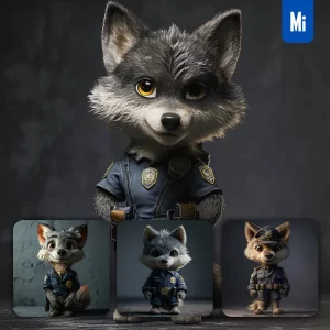 Midjourney Prompt Wolf Policeman Popmart Blindbox 3D Cartoon