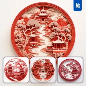 Midjourney Prompt Ancient Chinese Tower Architecture Red Circle Lacquer Carving