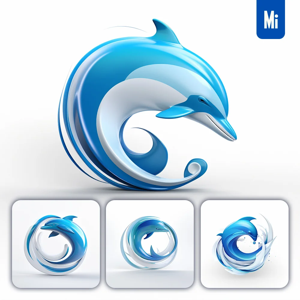Midjourney Prompt Blue Dolphin Spiral 3D Logo