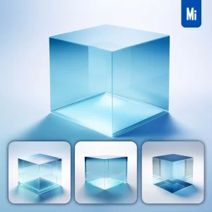 Midjourney Prompt Blue Glass Transparent Box Cube Block