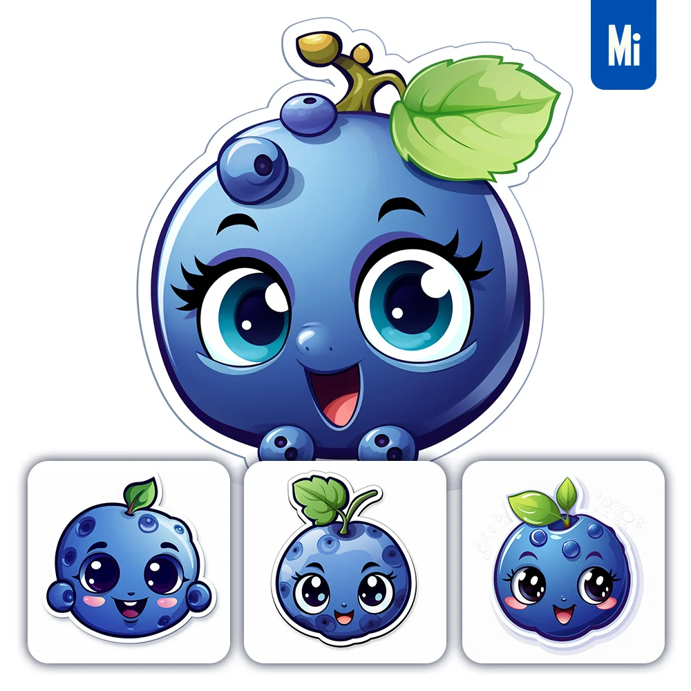 Midjourney Prompt Blueberry Cute Cartoon Sticker Vector Logo