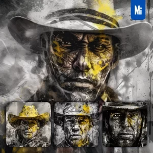 Midjourney Prompt Cowboy Hat Man Face Portrait Painting Black and White