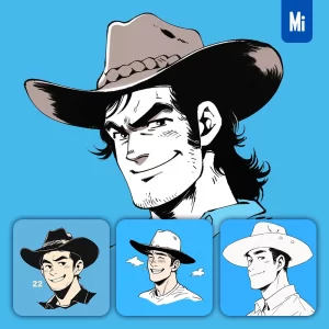 Midjourney Prompt Cowboy Man Hat Character Portrait Illustration