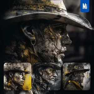 Midjourney Prompt Cowboy Man Hat Profile Painting