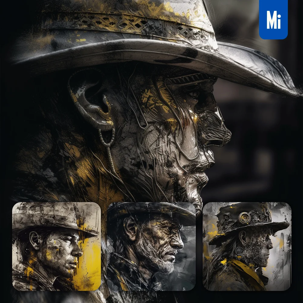 Midjourney Prompt Cowboy Man Hat Profile Painting