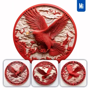 Midjourney Prompt Eagle Red Circle Lacquer Carving