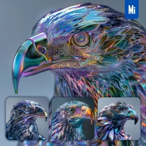 Midjourney Prompt Eagle Statue Head Glass Metal