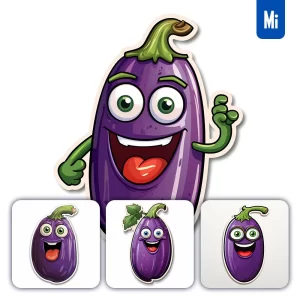 Midjourney Prompt Eggplant Cute Cartoon Sticker Vector Logo