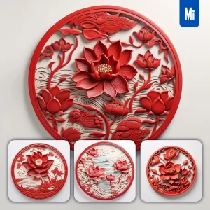 Midjourney Prompt Lotus Red Circle Lacquer Carving