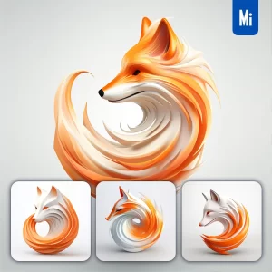 Midjourney Prompt Orange Fox Spiral 3D Logo
